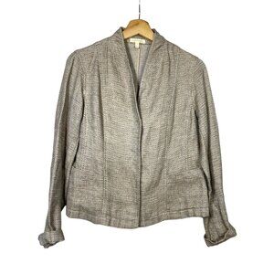 Eileen Fisher Blazer‎ Womens Sz XS Organic Linen Cotton Jacket Beige Snap Button